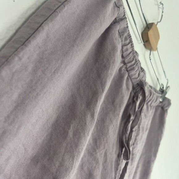 Women Linen Lilac Lavender Purple Drawstring Elastic Waist Cropped Pants Medium - Picture 3 of 12